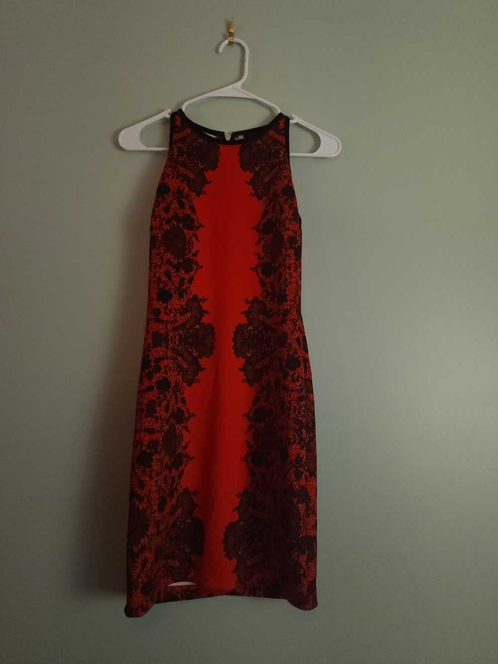 B Darlin Red Midi Dress with Black Floral Panels